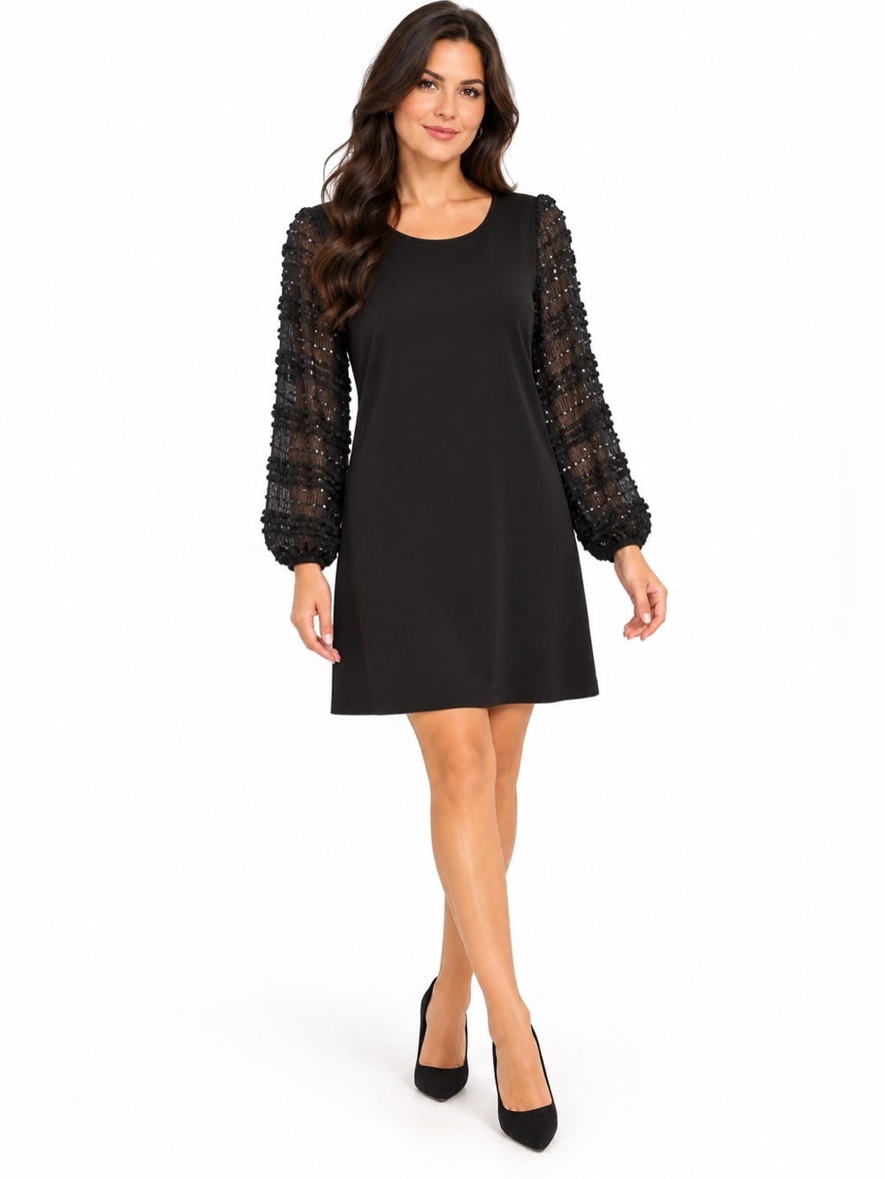 Alfani Women Black Sequined Textured Long Sleeve Shift Dress Plus Size 1X LBD